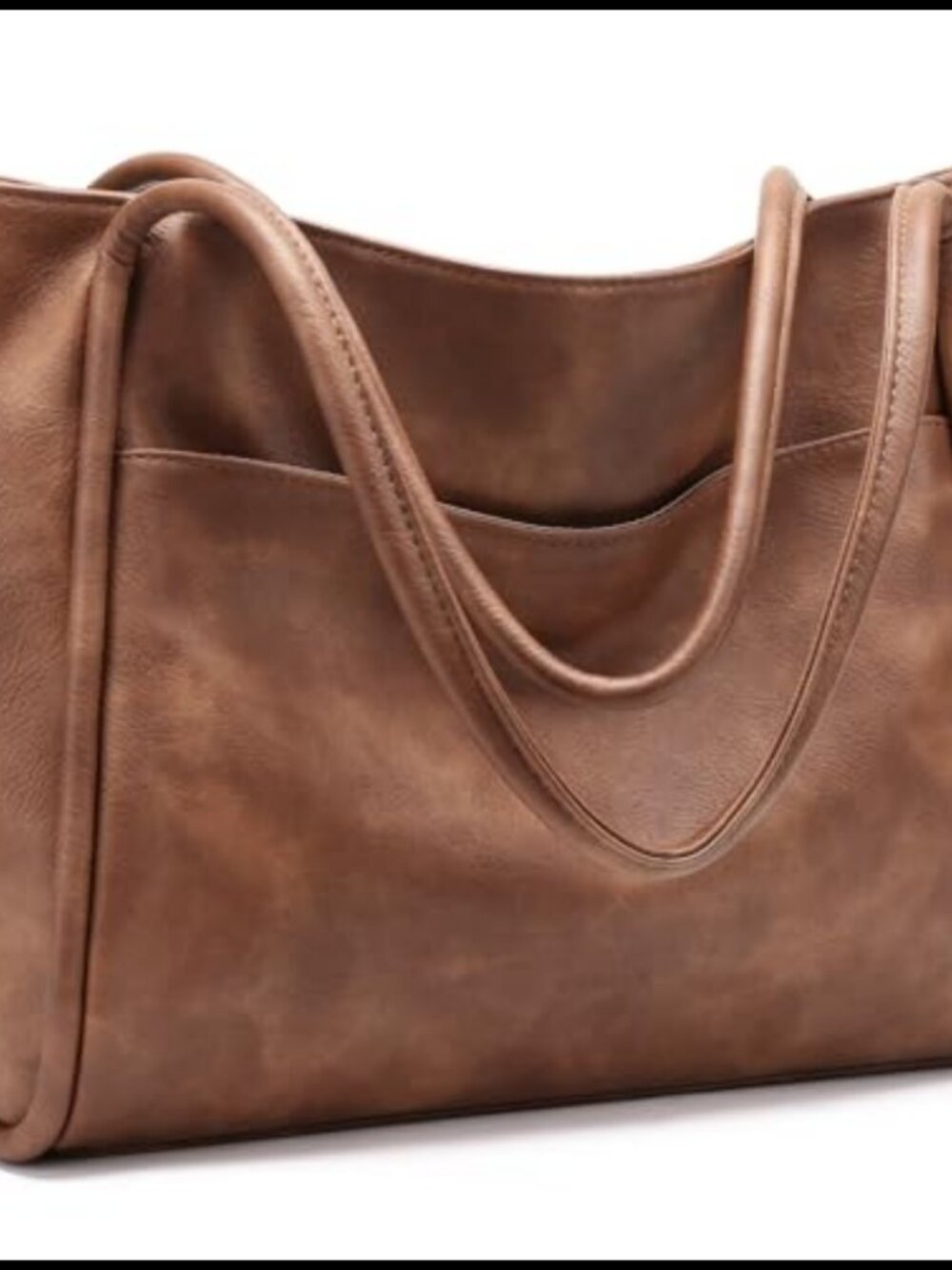 Faux Leather Tote Bag with Zipper Vegan Leather Shoulder Bag Travel Purse